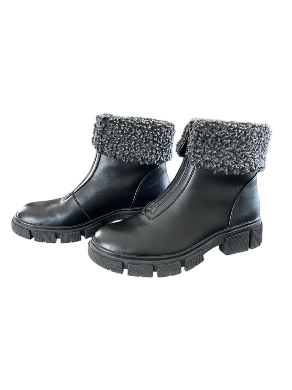 Blondo Plaka Black Waterproof Leather Lug Sole Boots with Cuff Womens 6